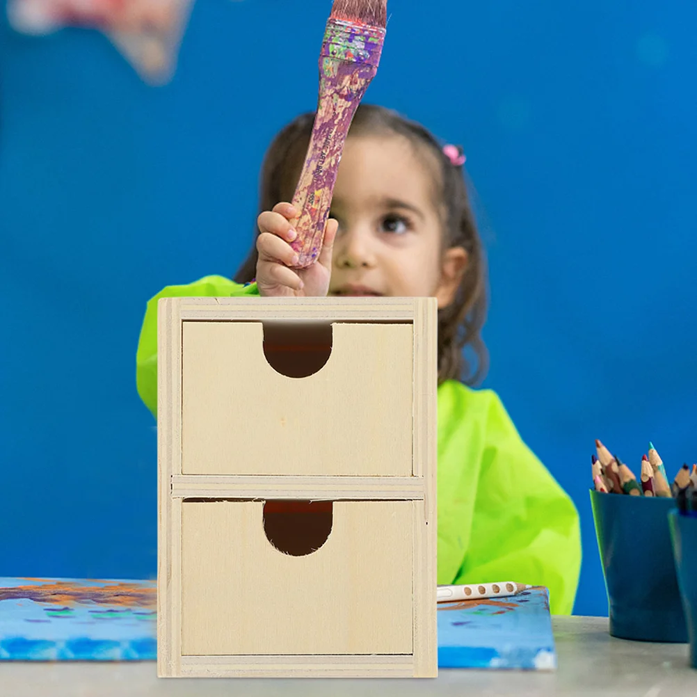 

2pcs Unfinished Wooden Drawer Kids Graffiti Wooden Drawer Handmade Small Wood Drawer