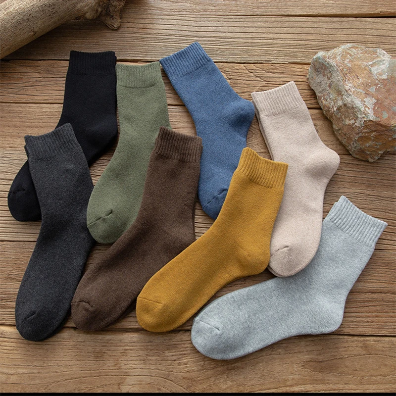 

Trend solid color flat men's terry socks thickened warm towel socks