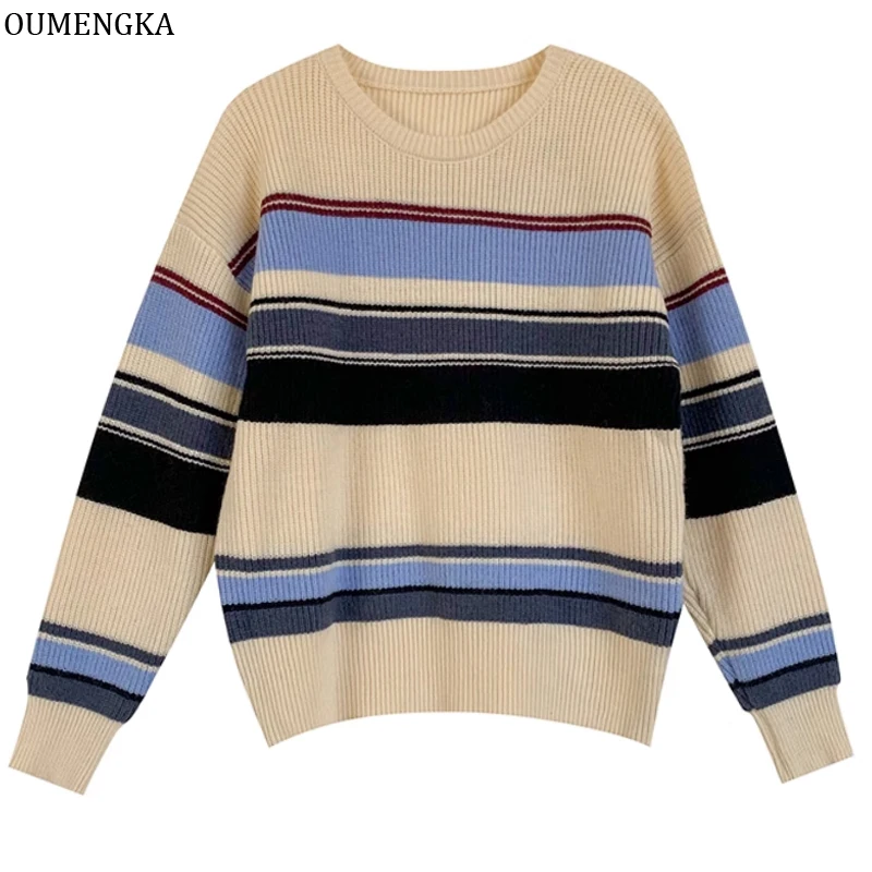 

Fashion Korean Stripe Knitted Sweater Women O Neck Pullover Jumper Ladies Y2k Vintage Autumn Winter Casual Pull Femme Tops