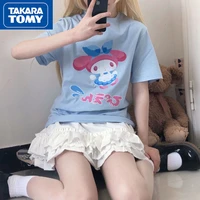 takara tomy summer hello kitty new girl cotton loose cartoon girlfriends short sleeved top student cute round neck t shirt