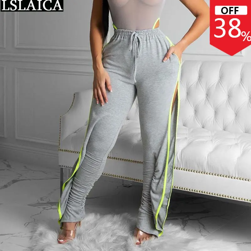 

New Sweatpants for Women Y2k Elastic Waist Coloblock Knitted Fashion Draped Leggings Clothing Wholesale and Dropshipping Joggers