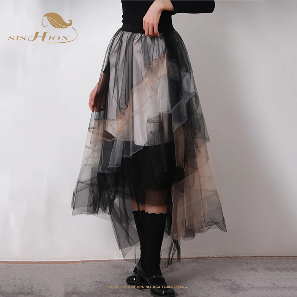 

Модная элегантная многослойная градиентная летняя юбка SISHION 2023, асимметричная сетчатая длинная юбка с широкой юбкой VD3738