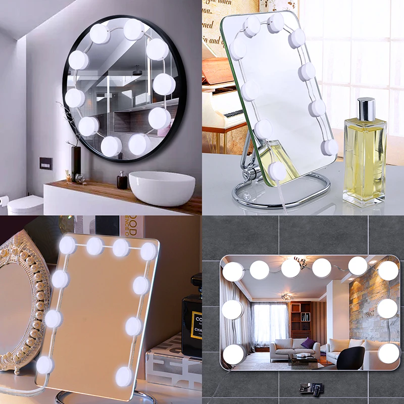 

Bulb Makeup Mirror LED Mirror Headlight Vanity Mirror Lights Kit USB With Dimmable Light Bulb Suction Cup Makeup Lamp LED Mirror