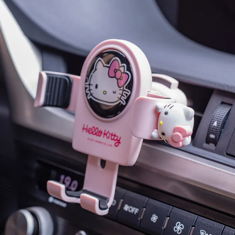 Kawaii Sanrio Car Accessories Hello Kittys Collection Cartoon Cute Car Phone Holder Gravity Stand Anime Toy Girl Birthday Gift