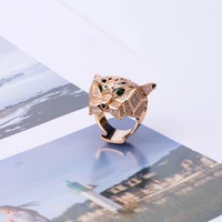 europe america luxury fashion style men women lady black spots inlaid full zircon leopard head plated gold color lovers ring