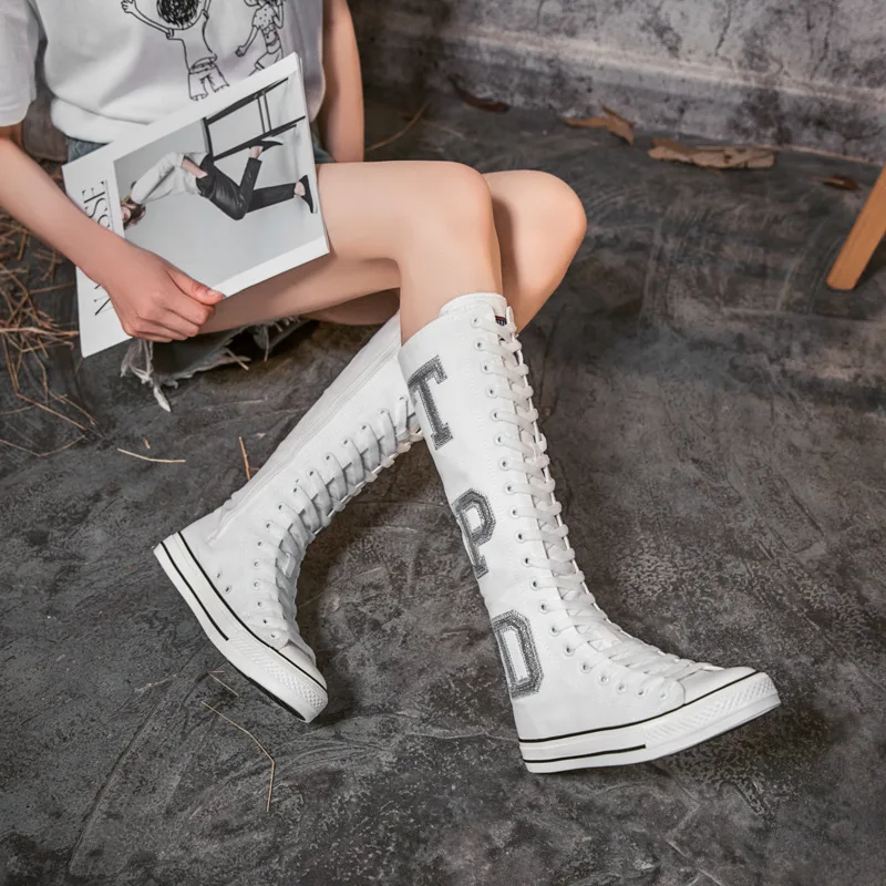 

Handmade custom rhinestone letter high-top long shoes women's shoes high-top zipper canvas shoes 35-43