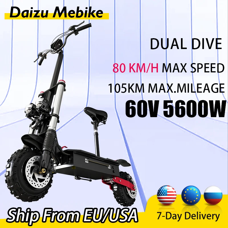 

60V 5600W Powerful Scooter Electric with Seat Dual Motor 85KM/H Max Speed Electric Scooters Long Range 100km 60V 26AH Battery