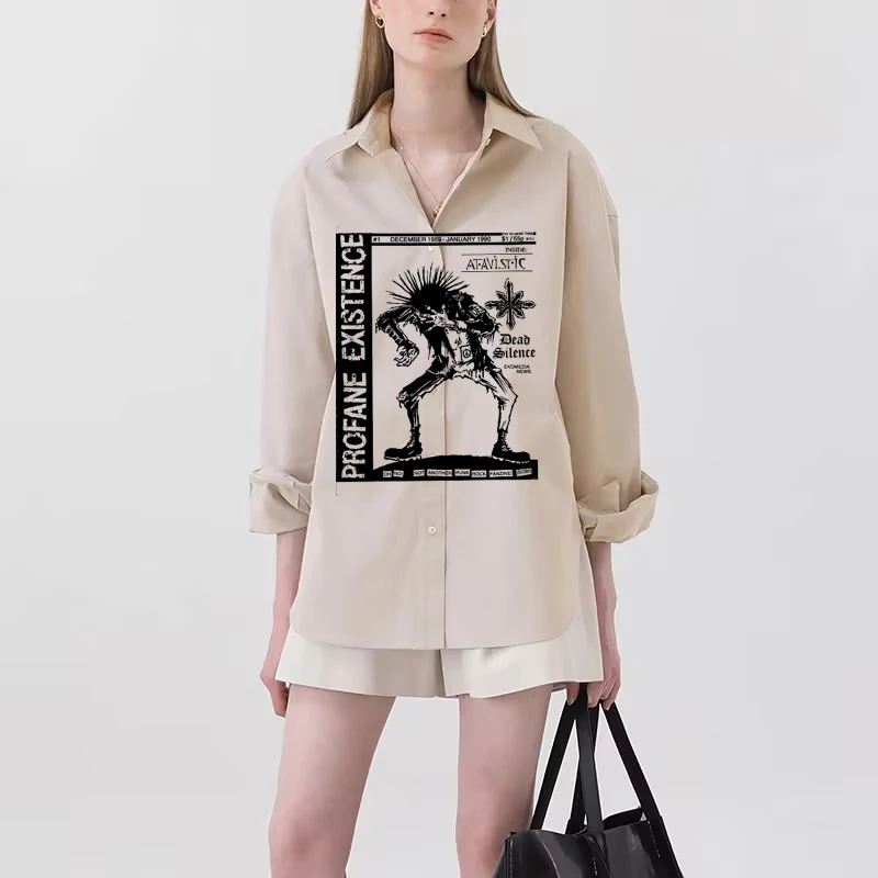 Elegant Button Up Shirt With Lapel And Open Collar Casual Top Gradient Print Women's Loose Long Sleeved For Daily