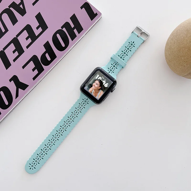 Ремешок силиконовый для Apple Watch 44 мм 40 спортивный браслет наручных часов Iwatch Series7 6