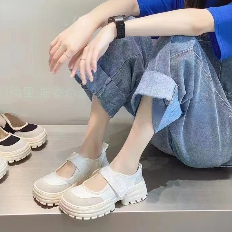 

Thick-soled Canvas Shoes Casual Summer Thin Section 2022 New Round Toe Women's Shoes Shallow Mouth Heightening Mary Jane Shoes
