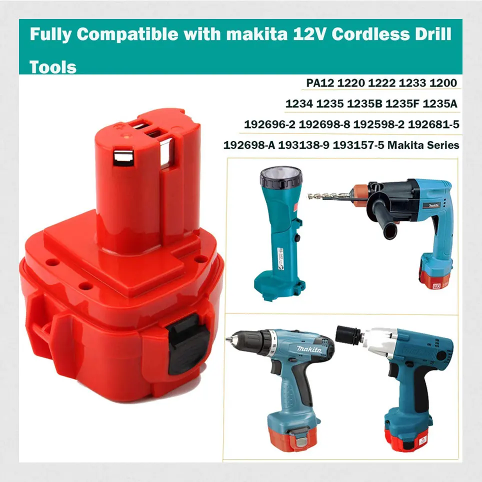 

12800mAh NiMH battery for Makita 12V battery 192598-2 1220 1200 1201 1222 1233 1234 1235 PA1235A 1235B replacement battery