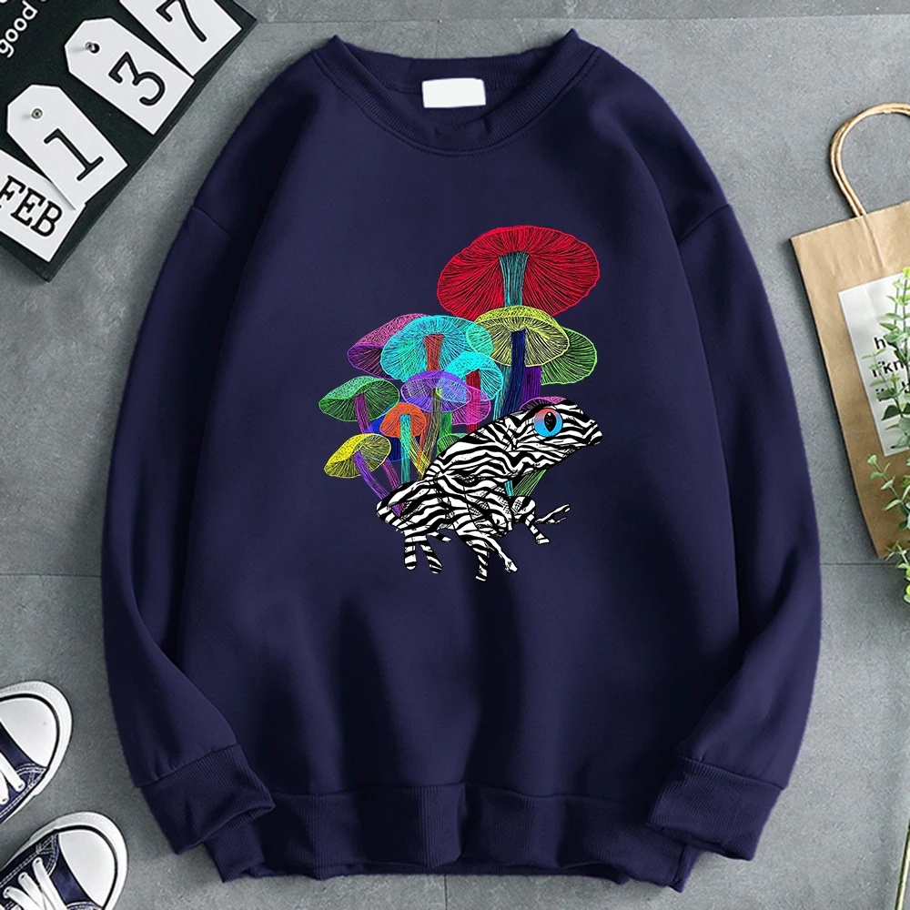 

Frog With Mushrooms In Neon Style Mens Hoodie Fashion Fleece Sweatshirt Pullover Tracksuit Cartoons Harajuku Mans Sweatshirt