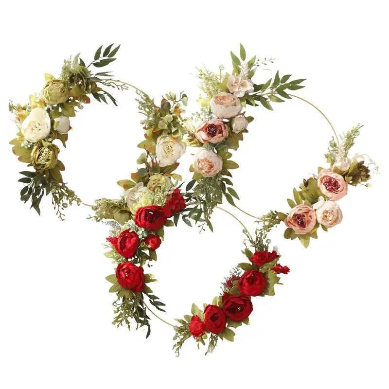 

Peony Wreaths For Front Door Artificial Flower Hoop Front Door Decoration Wall Window Decor Simulation Holiday Celebration