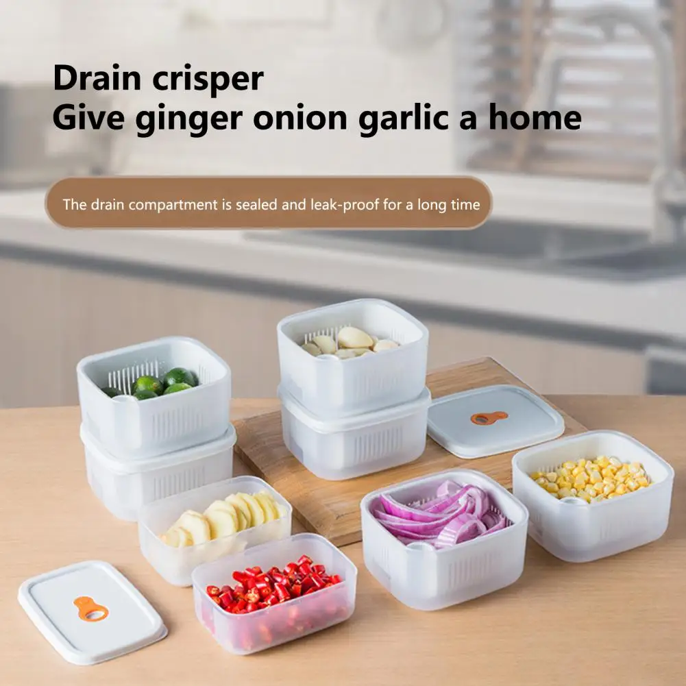 

Drain Sealed Food Storage Boxes Good Sealing Drainage Visual Square Ginger Garlic Onion Airtight Fresh-keeping Box Kitchen
