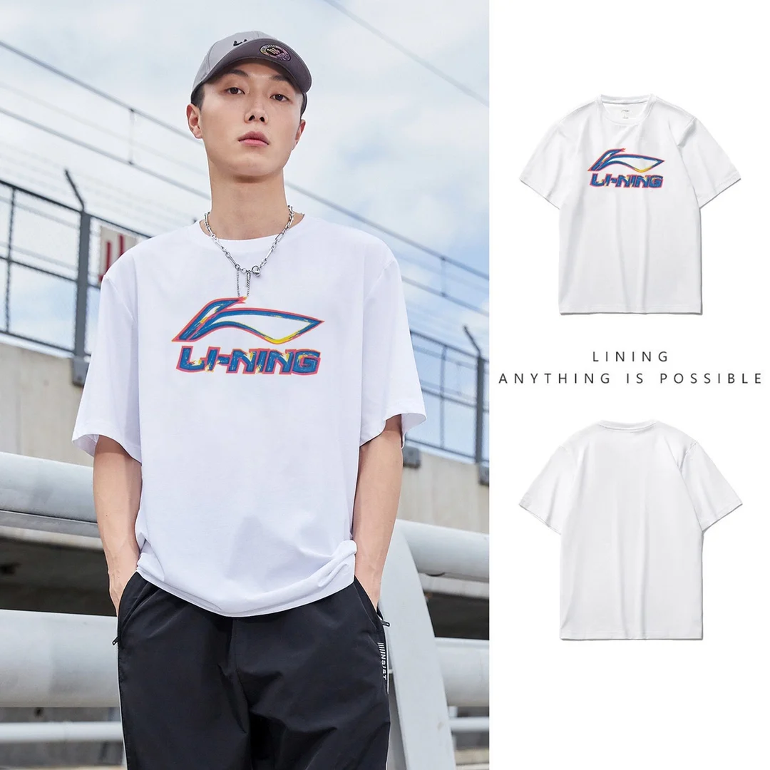 

Li-Ning short sleeved t-shirt men's 2022 summer new loose breathable cultural shirt half sleeved simple large logo casual wear