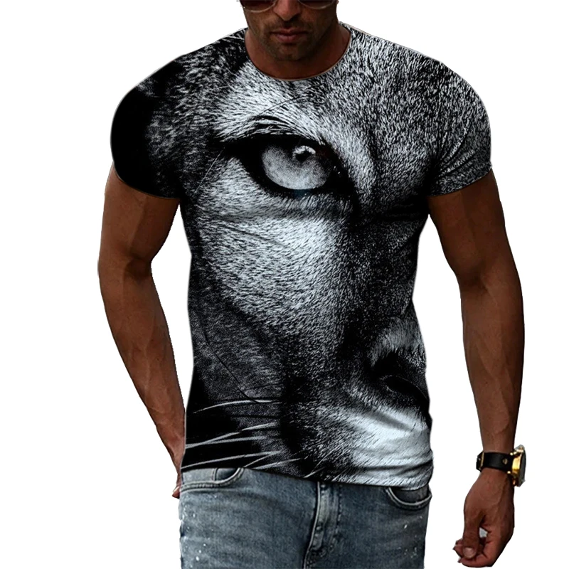 

Летняя новая модная трендовая Мужская футболка с 3D-принтом крутого волка, альтернативный Свободный Топ с коротким рукавом и круглым вырезо...
