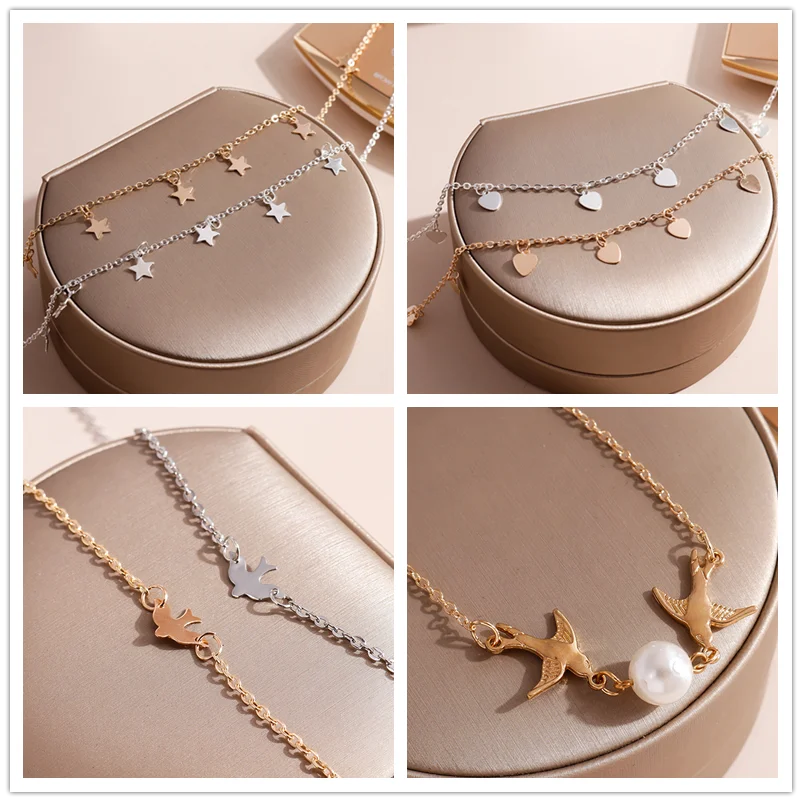 

2022 New Women Chocker Gold Color Chain Star Heart Choker Necklace Jewelry Leaf Pigeon Butterfly Necklace Mujer Collier