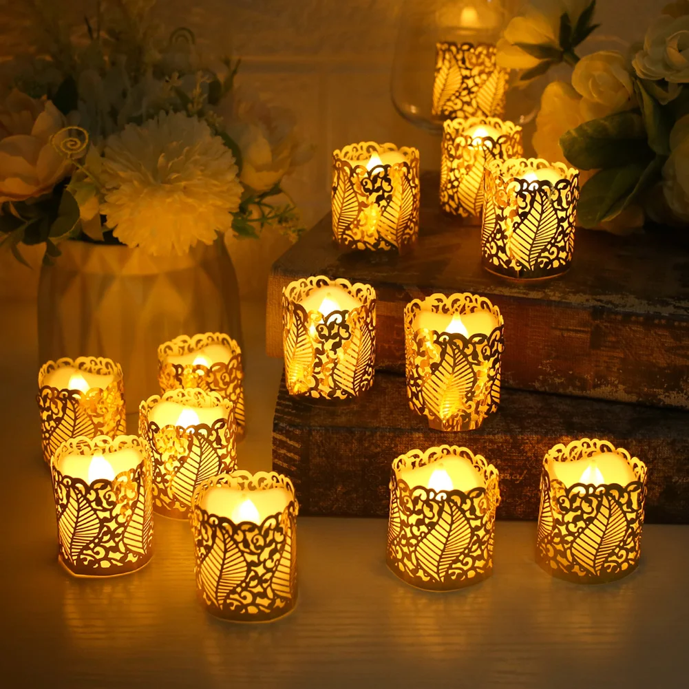 

Светодиодный свечи и бумажный абажур, реалистичные Чайные свечи, Чайные свечи, Мерцающие яркие Чайные свечи, беспламенная свеча, домашний д...