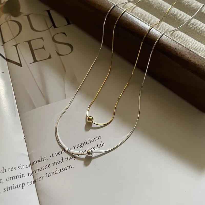 

S925 Sterling Silver Basic Style round Beads Snake Bone Necklace Women's Simple Lady Elegant Clavicle Chain