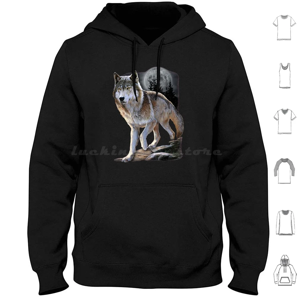 

Wolf Hunting In The Night Hoodies Long Sleeve Wolf Wolves Howling Moon Moonlight Nature Wild Night Wildlife