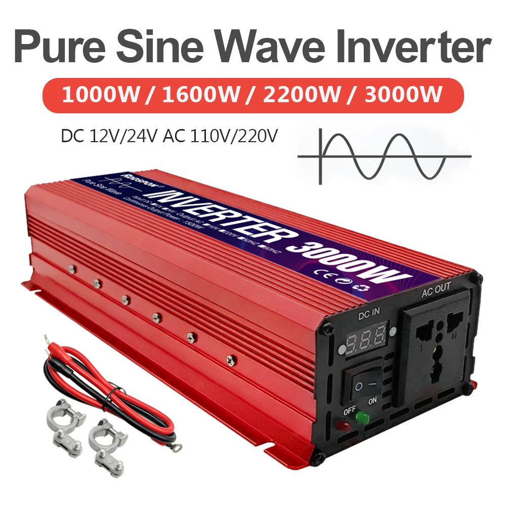 

RDDSPON Pure Sine Wave Inverter 1000W 1600W 2200W 3000W DC 12V 24V To AC 110V 220V 50Hz 60Hz Voltage Transformer Solar Converter