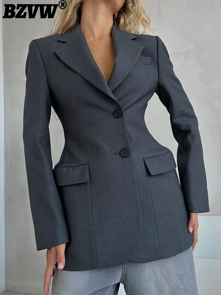 

BZVW 2023 Autumn/Winter V-Neck Waist Wrapped Suit For Women's Advanced Sense INS Slim Fit Suit Light Luxury Designer Suit Coat