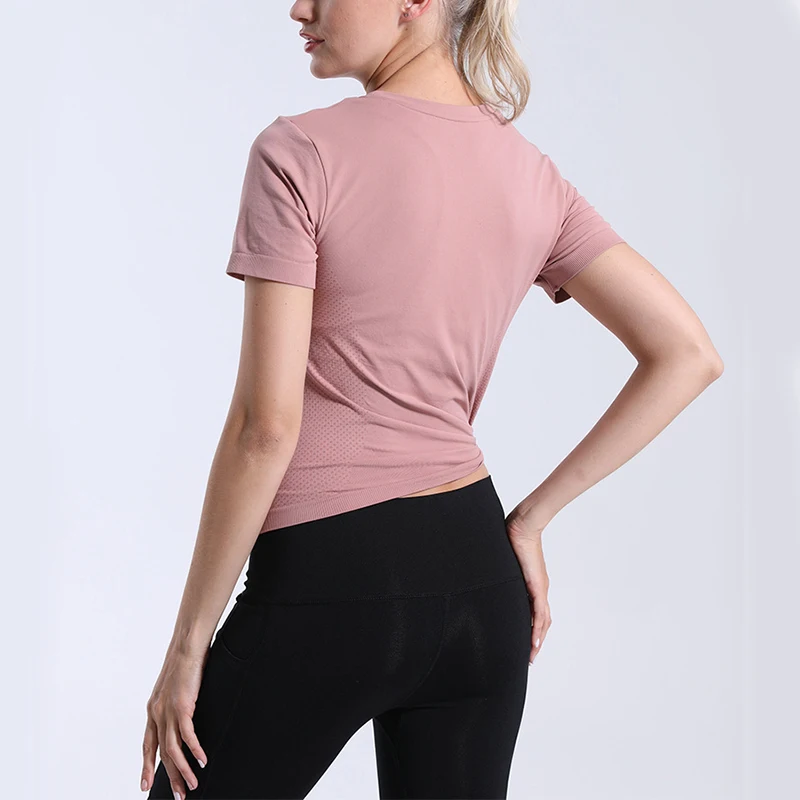 Рубашка для йоги женская блузка с коротким рукавом сексуальный топ спортивного
