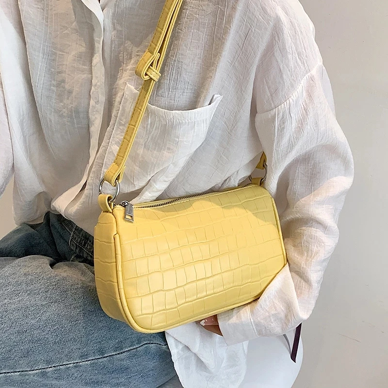 

Stone Pattern Totes Shoulder Bags Cute Solid Color Small PU Leather for Women 2022 Hit Simple Female Travel Handbags Purses
