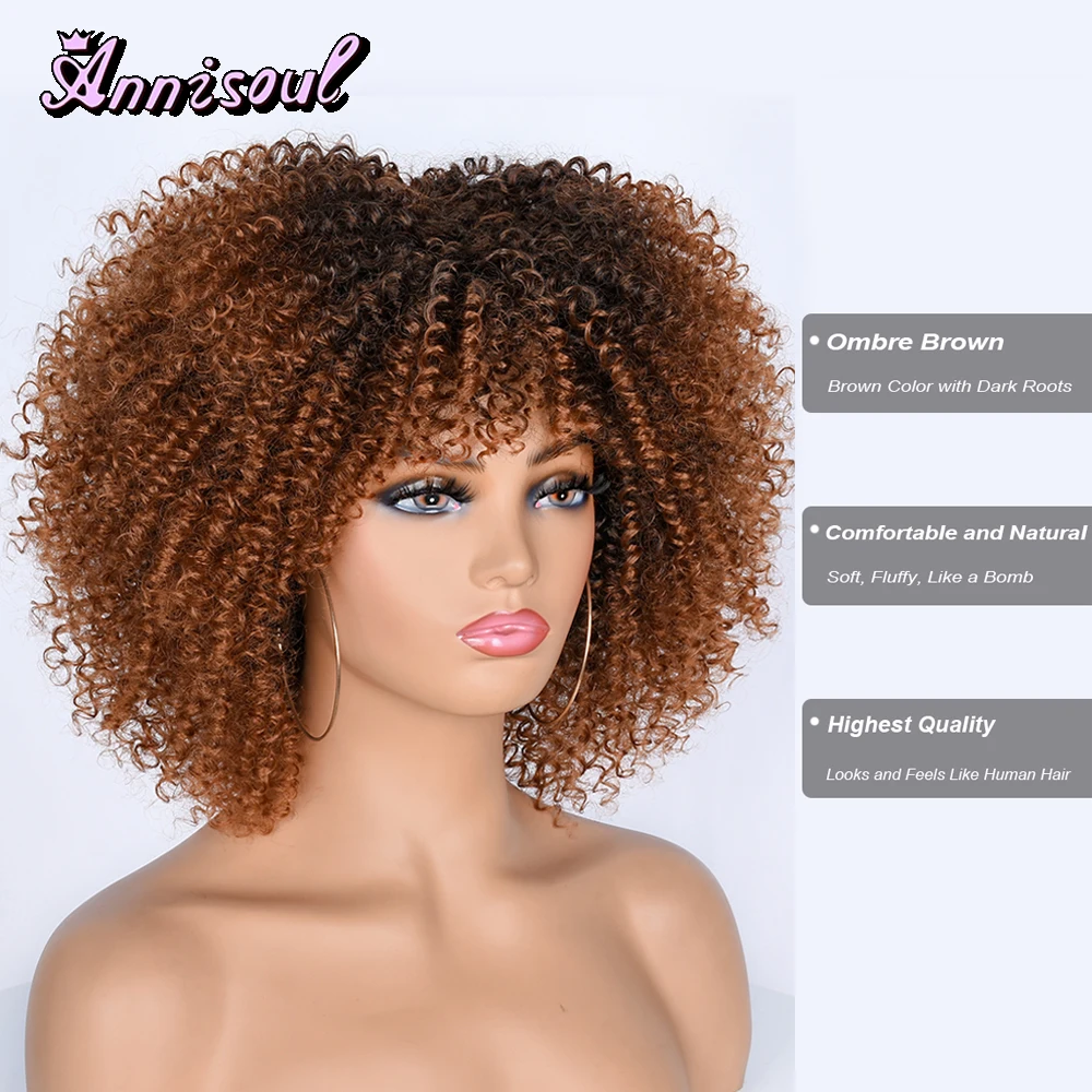Short Hair Afro Kinky Curly Wig For Black Women Cosplay Blonde Synthetic Natural Ombre Borwn Wigs African Glueless HeatResistant