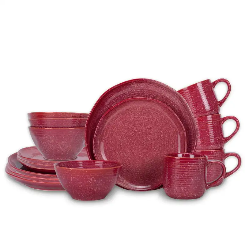 

Ceramic Dinnerware 16 Piece Set - Service for 4, Maraschino Red