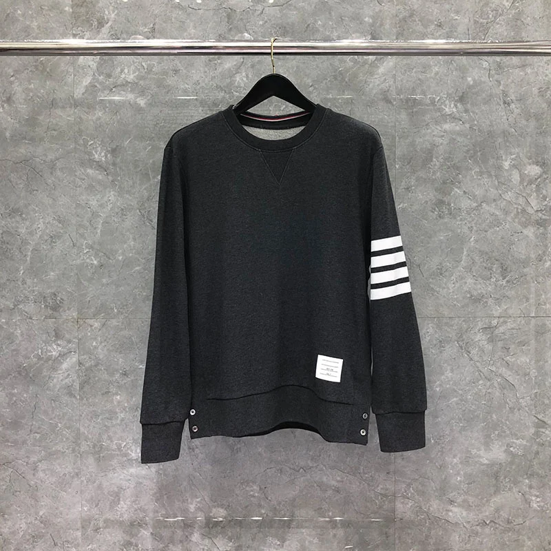 

TB THOM Men's Sweatshirt Spring Winter Hoodies Fashion Brand Coats Cotton 4-Bar Stripe Jersey Pullovers Dark Gray TB Sweatshirts