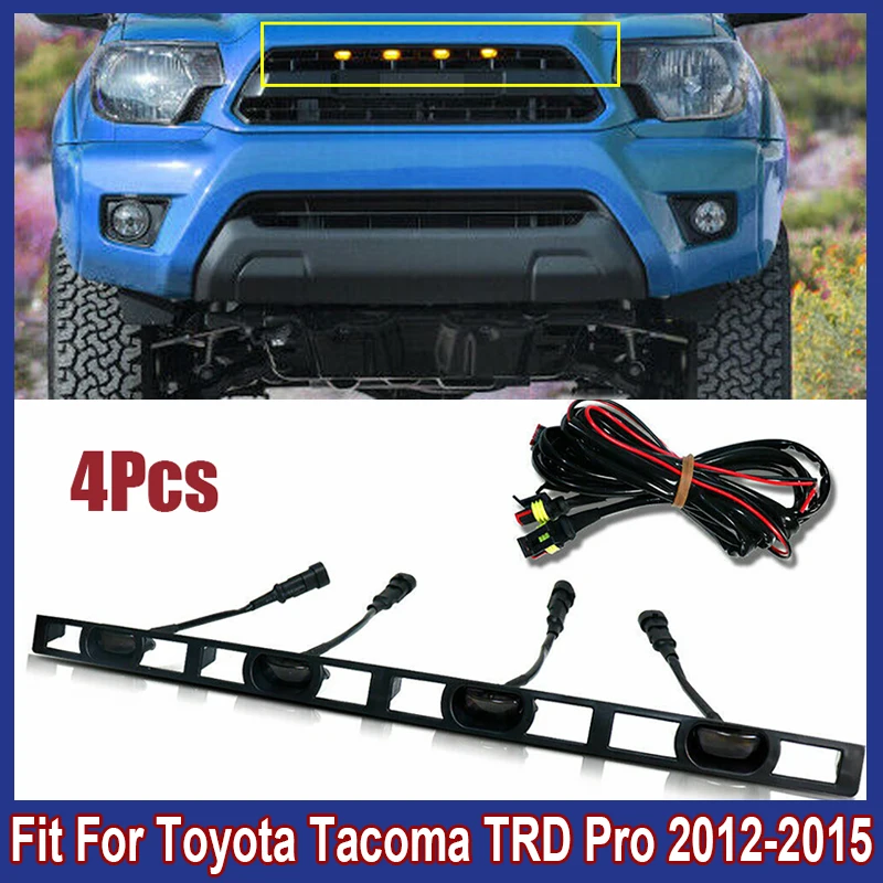 Car Accessories 4Pcs Front Bumper Hood Grille LED Lights For Toyota Tacoma TRD Pro 2012 2013 2014 2015 Car LED Front Grill Lamps