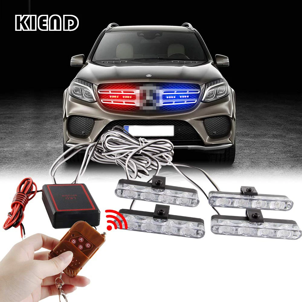 

12V Emergency Strobe Warning Grille Light With Wireless Remote Control Police Flash Light for Car Truck DRL Ambulance Firemen