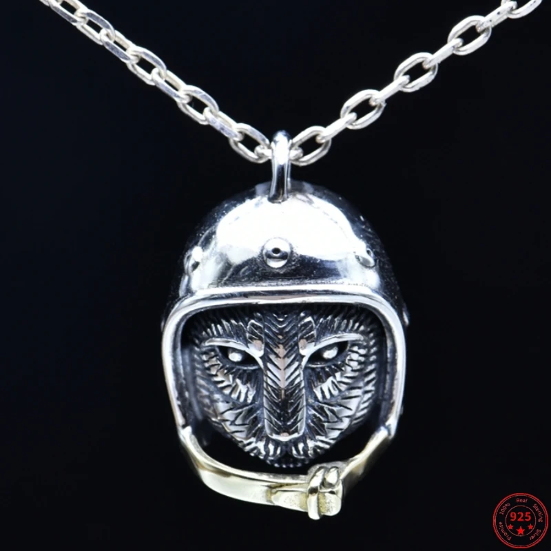 

S925 Sterling Silver Pendants for Women Men New Fashion Helmet Tiger Head Vintage Punk Jewelry Gift Free Shipping