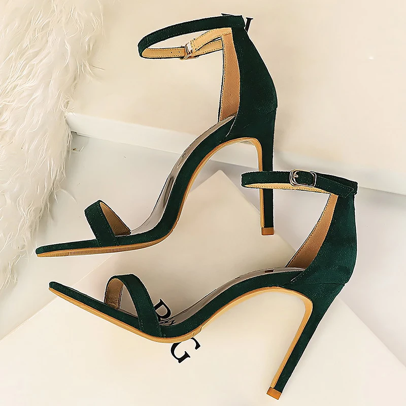 

BIGTREE Shoes Women Heels 2022 Flock Women Sandals Peep Toe High Heels 8Cm 11Cm Pumps Shoes Ladies Stiletto Women Shoes Summer