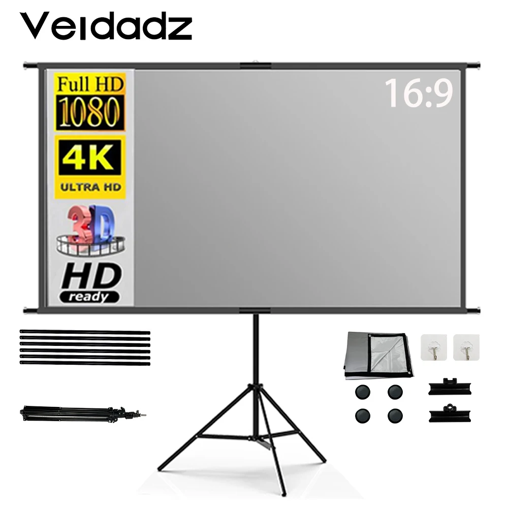 Projection Screen With Stand Grey Anti-Light Canvas 60 84 100 120 inch For Home Theater Outdoor 4K HD Bracket Projector Screen