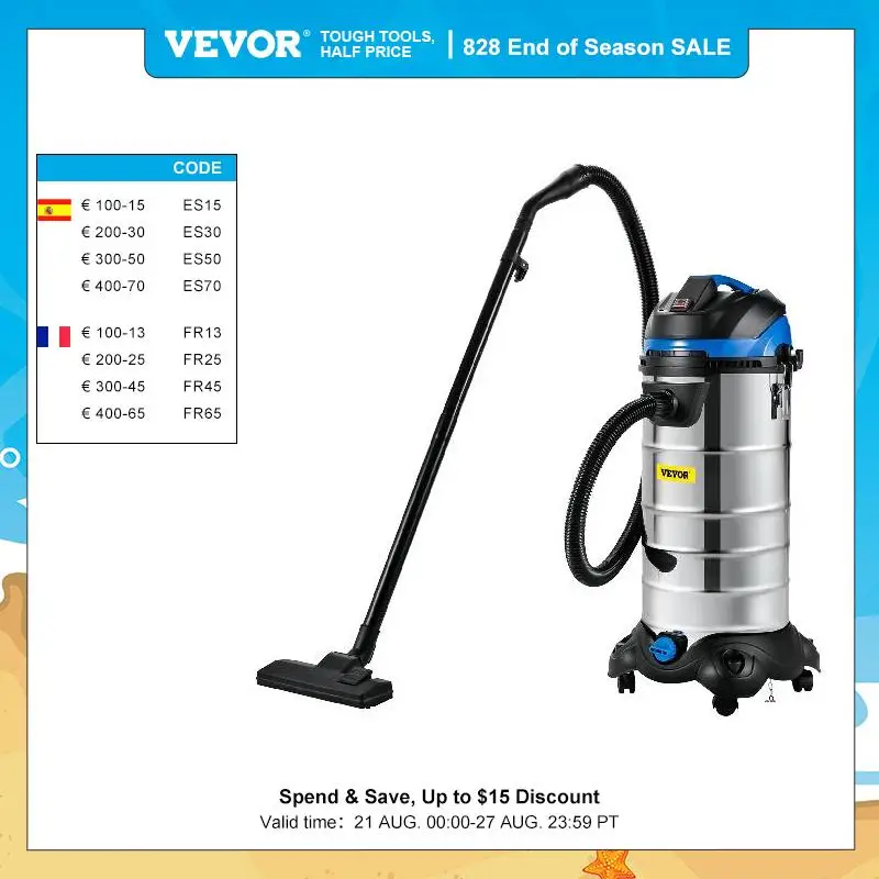 VEVOR Dust Extractor Collector Wet & Dry Vacuum Cleaner 6.5-13.5 Gal. HEPA Filtration System for Household and Jobsite Cleaning