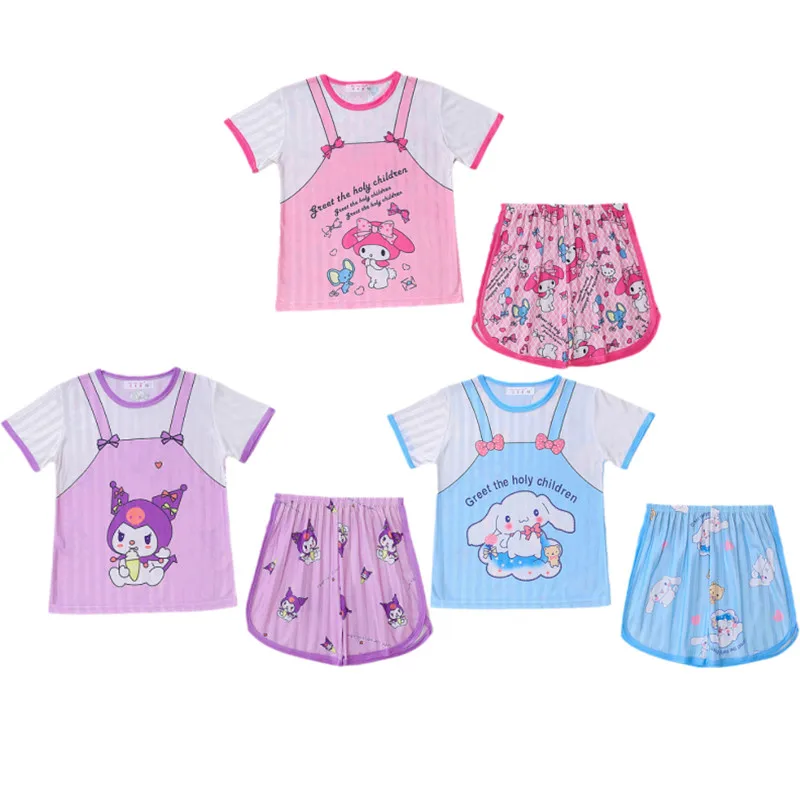 

Sanrio аниме MyMelody Kuromi Cinnamoroll мультфильм футболка одежда Женская милая летняя Пижама с коротким рукавом шорты костюм