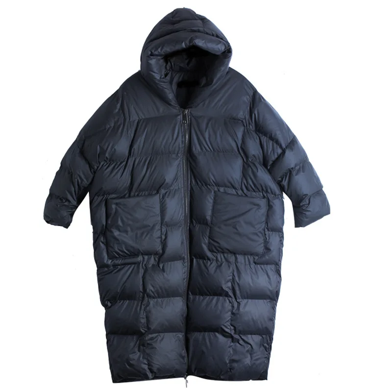 Coat Winter Loose Tooling Long Hooded Cotton-Padded Jacket New Padded Jacket Over The Knee Thickened Cotton-Padded Jacket Women