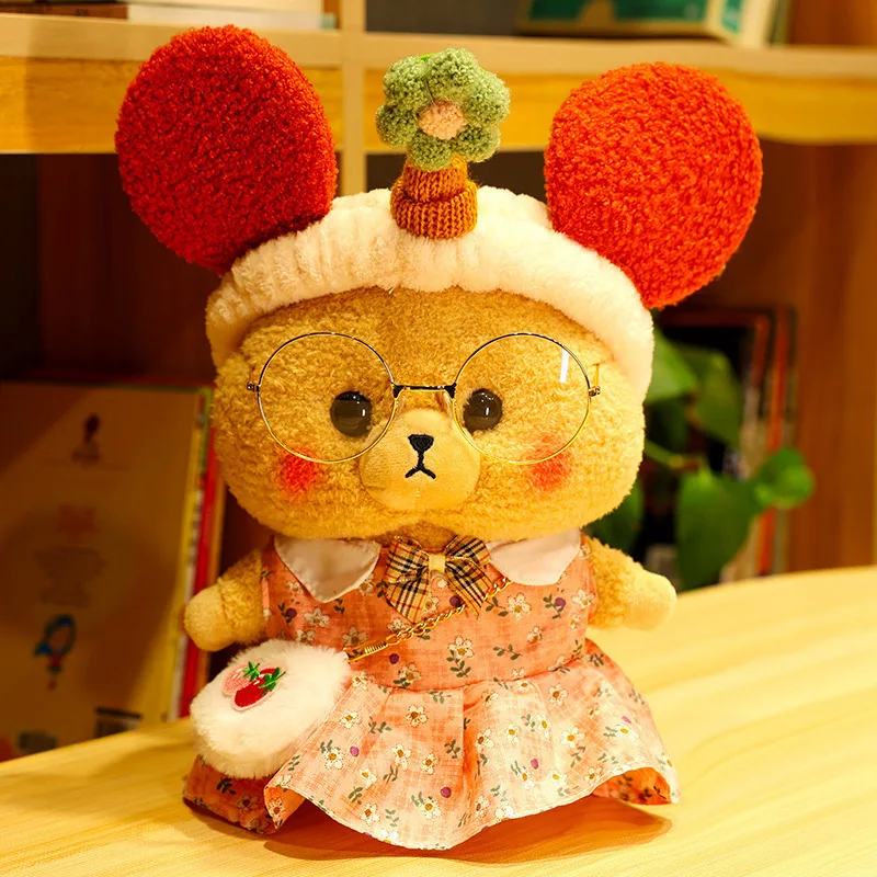 

30CM Cartoon LaLafanfan Bear Kawaii Cafe Mini Shiba Inu Hamster with Clothes Plush Cute Stuffed Animal Doll Christmas Gift Toy
