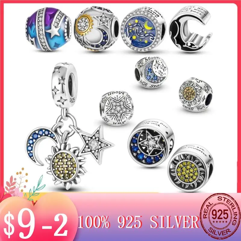 

Лидер продаж 2022, бусины-подвески из серебра 925 пробы в виде Луны, солнца, звезды, галактики, подходят для женщин, оригинальный браслет, ювелир...