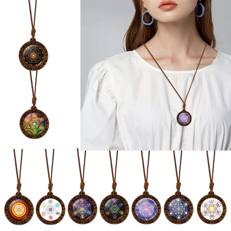 Деревянный кулон с гексаграммой ожерелье сакральная геометрия амулет Шри Янтра