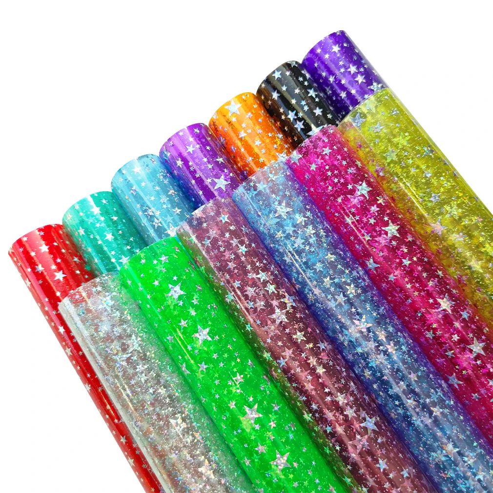 

0.3MM Holographic Star Jelly PVC neon Vinyl Film for Making earings /Hair Bow Ribbon30*135CM