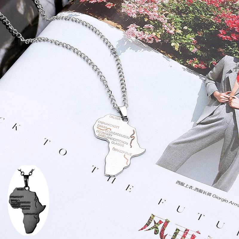 

Punk Cool Africa Map Pendant Necklace Stainless Steel For Women Men Unisex Jewelry Gift