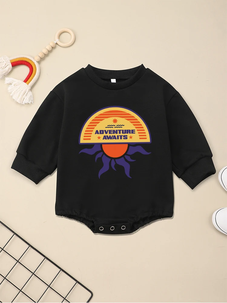 

Adventure Awaits Baby Boy Clothes Black Bodysuit Hipster Harajuku Outdoor Play Long Sleeve Toddler Romper Sweatshirt Cheap