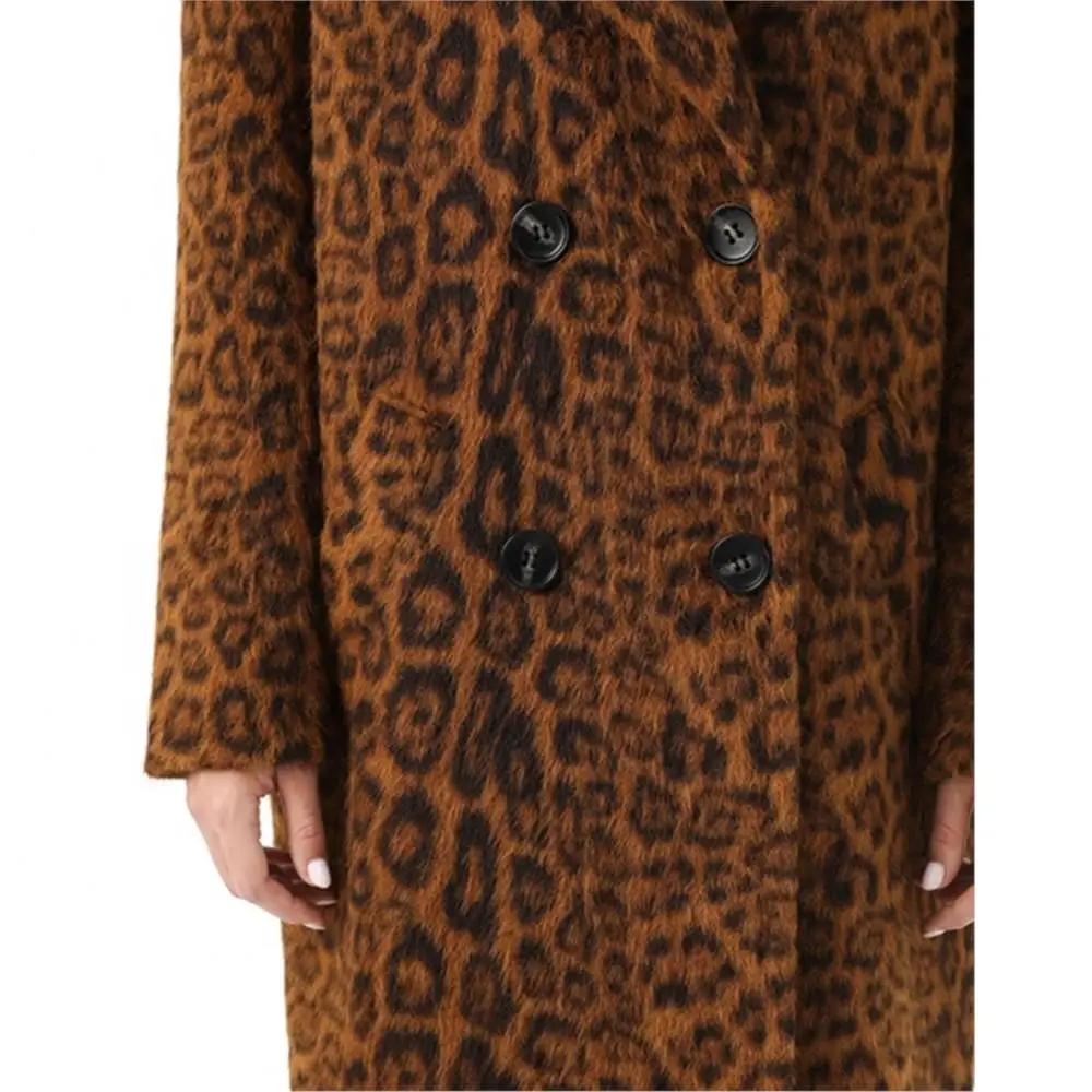 Women Winter Real Fur double-breasted Jacket Long With Pocket Trench Coat Leopard Print Designer Elegant women's Clothing