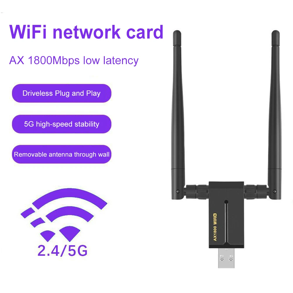 

Wi-Fi AX1829 беспроводной сетевой адаптер USB игровая сетевая карта два диапазона 2,4 ГГц 5 ГГц внешняя антенна для ПК Windows 10/11