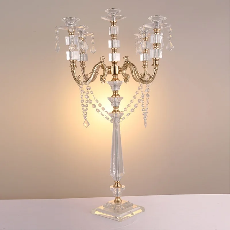 

Acrylic Candle Holders Candelabras With Crystal Pendants 77 CM/30" Height Marriage Candlestick Wedding Centerpieces Home Decor