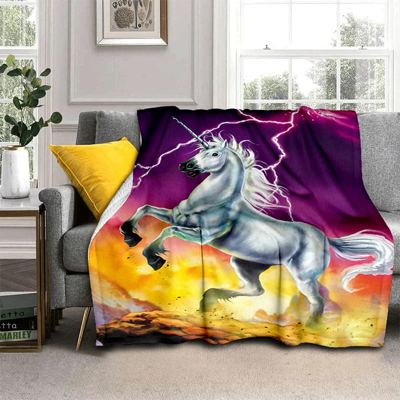 

Sofa Couch Blanket Soft Lightweight Blanket All Season Warm for Bed Sunset Lightning Unicorn White Horse Flannel Throw Blanket