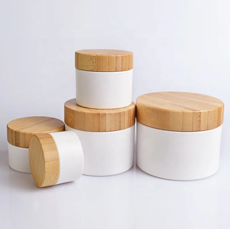 

3Pcs Beauty Body Butter Cosmetic Containers 15g 30g 50g 100g 150g 200g 250g White PP Plastic Cream Scrub Jar Pot with Bamboo Lid